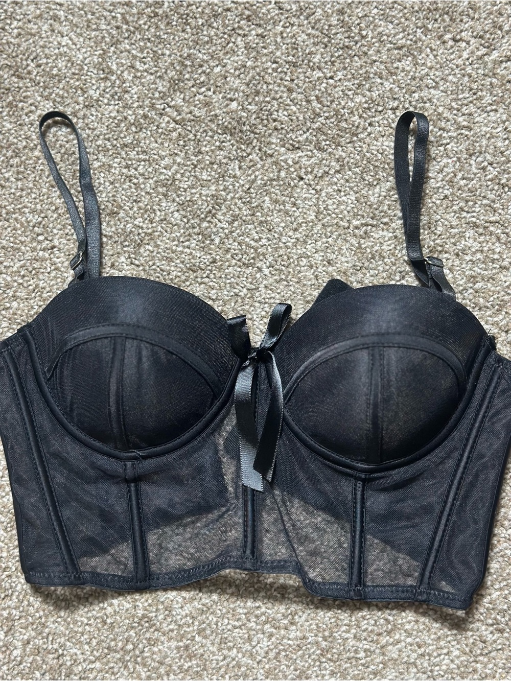 Longline Black Bustier Bra with Satin Bow